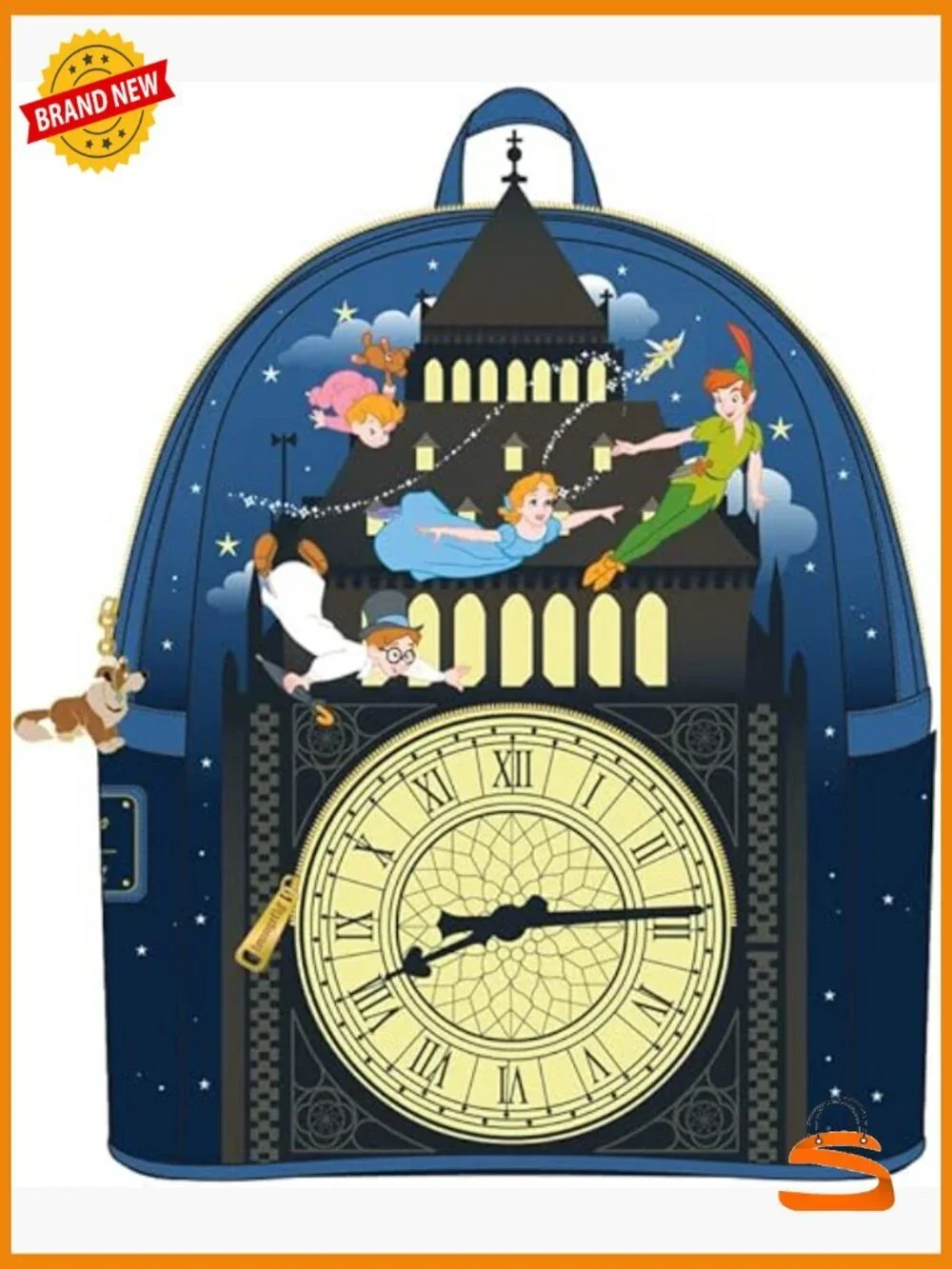 Disney Peter Pan Glow Clock Mini Backpack - Faux Leather, Applique, Enamel Charm